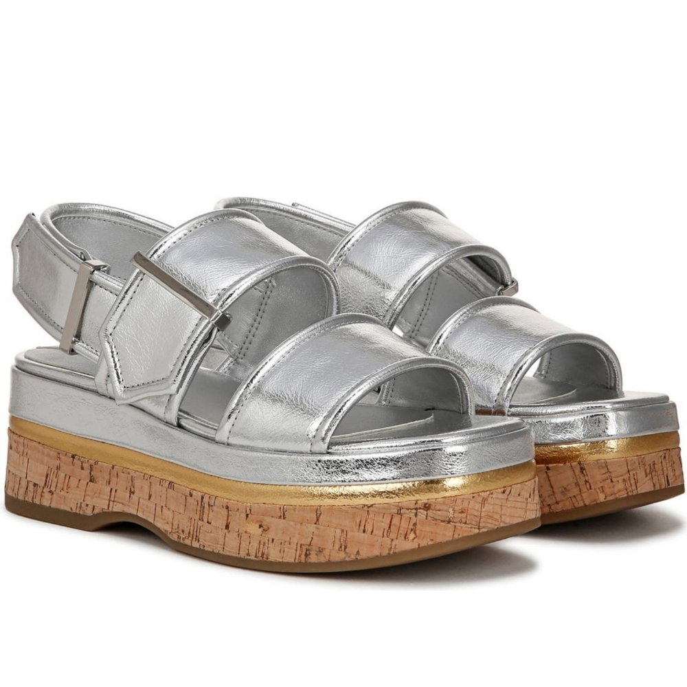 Size 5 To 11 Franco Sarto Silver Comfy  Platform Sandal